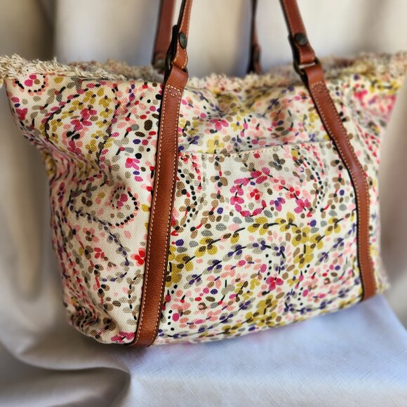 Patricia Nash Floral Cotton/Italy Leather Lady Handbag/Shoulder Bag - Picture 3 of 16